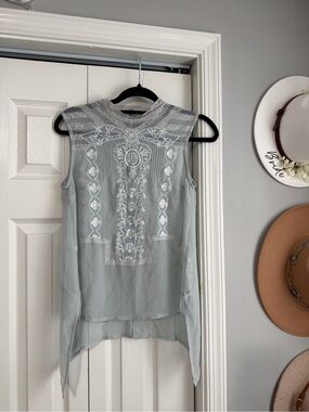 Topshop Light Sage Embroidered Sleeveless High-Neck Camisole